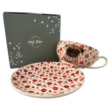 Leaf & Bean Sid Pug Cup & Saucer Set 14x11.5x5.5cm/220ml 