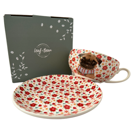 Leaf & Bean Sid Pug Cup & Saucer Set 14x11.5x5.5cm/220ml 