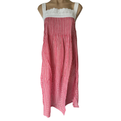 Arabella Nightie | Pin Tucked Laced Red Gingham Print 100% Pure Cotton Voile