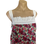 Arabella Nightie | Pin Tucked Lace Red Floral Print 100% Pure Cotton Voile