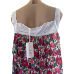 Arabella Nightie | Pin Tucked Lace Red Floral Print 100% Pure Cotton Voile