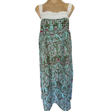 Arabella Nightie | Pin Tucked Lace Teal Floral Print 100% Pure Cotton Voile