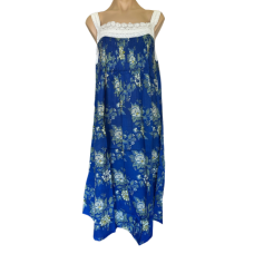 Arabella Nightie | Pin Tucked Lace Royal Blue Floral Print 100% Pure Cotton Voile