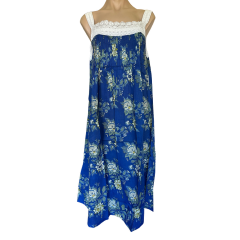 Arabella Nightie | Pin Tucked Lace Royal Blue Floral Print 100% Pure Cotton Voile