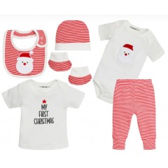 Gem Look 100% Organic Cotton 6 Piece Gift Boxed Baby Set for 0 to 6 Months | Red & White Santa