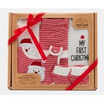 Gem Look 100% Organic Cotton 6 Piece Gift Boxed Baby Set for 0 to 6 Months | Red & White Santa