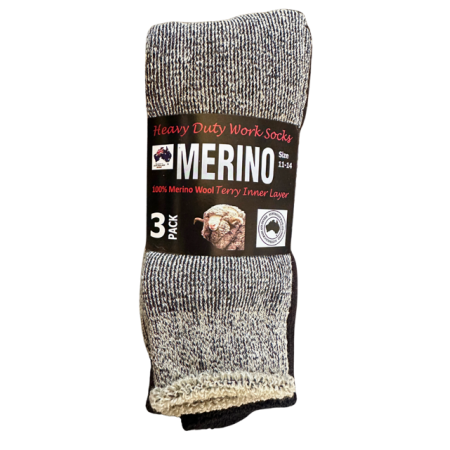 Socks R Us 100% Merino Wool Heavy Duty Work Socks |  3 Pack Size 11 - 14