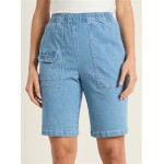 Ladies Victoria Hill Soft Retro Inspired Stretch Waist Shorts | Light Denim