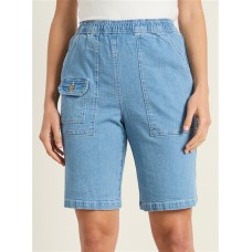 Ladies Victoria Hill Soft Retro Inspired Stretch Waist Shorts | Light Denim