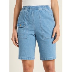 Ladies Victoria Hill Soft Retro Inspired Stretch Waist Shorts | Light Denim Ladies Victoria Hill Soft Retro Inspired Stretch Waist Shorts | Light Denim