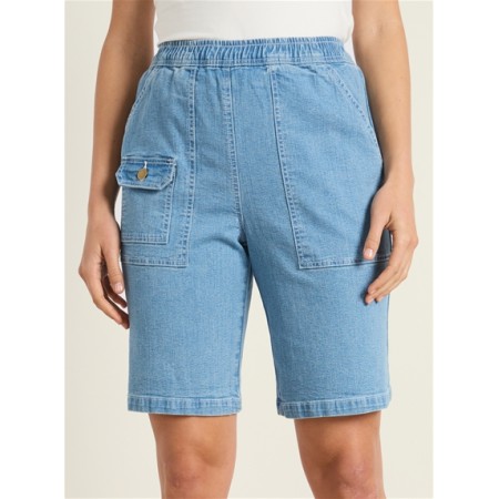 Ladies Victoria Hill Soft Retro Inspired Stretch Waist Shorts | Light Denim