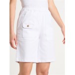 Ladies Victoria Hill Soft Retro Inspired Stretch Waist Shorts | White Denim