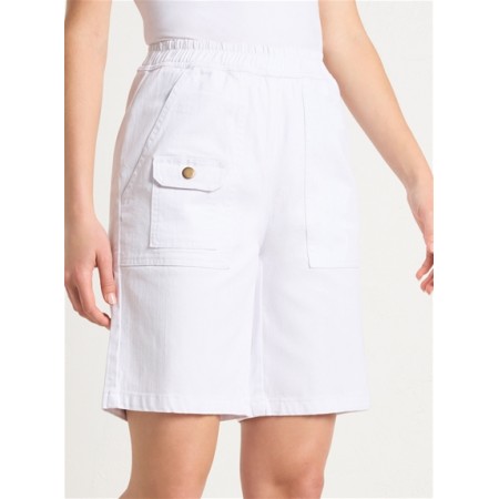 Ladies Victoria Hill Soft Retro Inspired Stretch Waist Shorts | White Denim