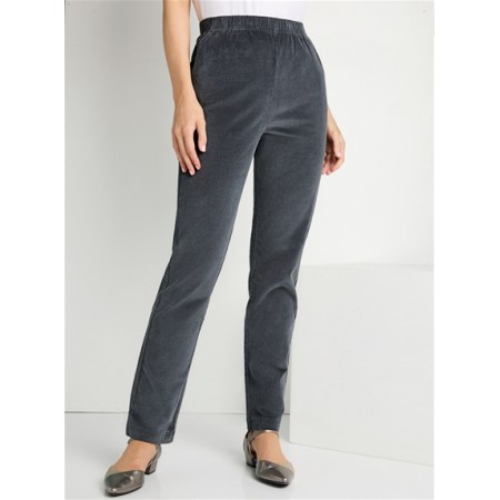 Ladies Victoria Hill Soft Pull On Cord Stretch Waist Pants | Charcoal Ladies Victoria Hill Soft Pull On Cord Stretch Waist Pants | Charcoal