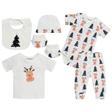 Gem Look 100% Organic Cotton 6 Piece Gift Boxed Baby Set for 0 to 6 Months | Cream Reindeer