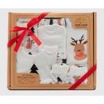 Gem Look 100% Organic Cotton 6 Piece Gift Boxed Baby Set for 0 to 6 Months | Cream Reindeer