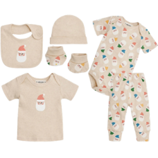 Gem Look 100% Organic Cotton 6 Piece Gift Boxed Baby Set for 0 to 6 Months | Beige Santa