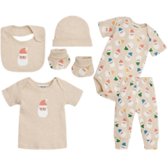 Gem Look 100% Organic Cotton 6 Piece Gift Boxed Baby Set for 0 to 6 Months | Beige Santa