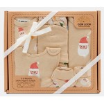 Gem Look 100% Organic Cotton 6 Piece Gift Boxed Baby Set for 0 to 6 Months | Beige Santa