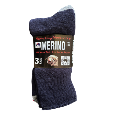 Socks R Us 100% Merino Wool Heavy Duty Work Socks |  3 Pack Size 6 - 11