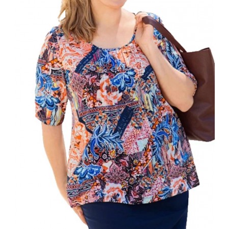 Womens Sara Scoop Neck Short Sleeve Print Top | Mosaic