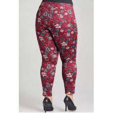 Ladies Sara So Slimming Soft Stretch Waist Pants | Burnt Orange Floral