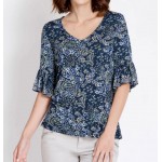 Womens Rockmans Elbow Sparkle Sleeve Print Top | Multicoloured