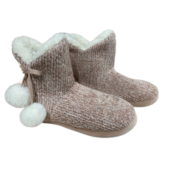 Scarlett Women's Pom Pom Knitted Slippers Pink |  Medium 7 - 8