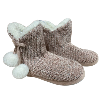 Scarlett Women's Pom Pom Knitted Slippers Pink |  Medium 7 - 8