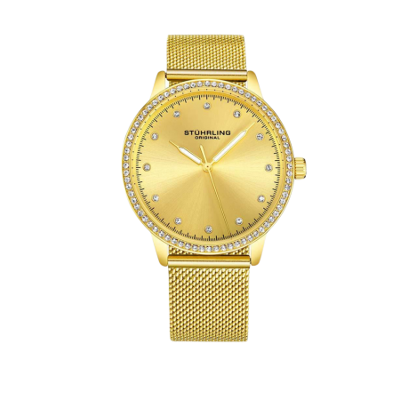 Stuhrling Original Dorset Quartz Crystal Mesh Band Watch | Gold