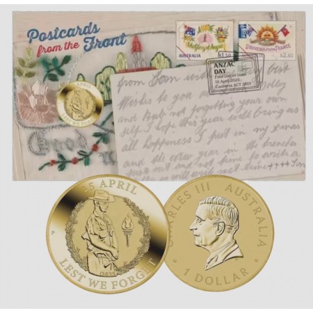 2025 PNC ANZAC Day Postcards from the Edge $1 Coin in Folder | Limited to 7000