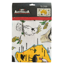 My Australia Pure Cotton Tea Towel 45 x 78 cm | Map of Australia & Attractions