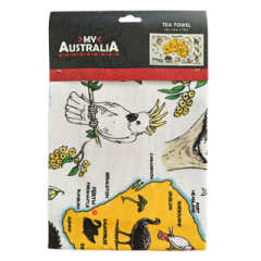 My Australia Pure Cotton Tea Towel 45 x 78 cm | Map of Australia & Attractions