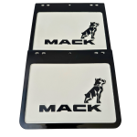 Genuine Mack Brand Rubber Style White with Black Print Mudflaps | 10" x 12" Size