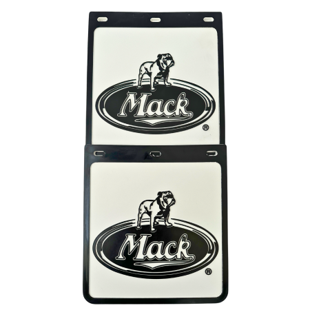 Genuine Mack Brand Rubber Style White with Black Logo 4WD Mudflaps | 10" x 9" Size