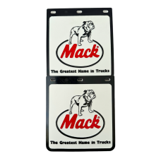 Genuine Mack Brand Rubber Style White with Retro Logo 4WD Mudflaps | 10" x 9" Size