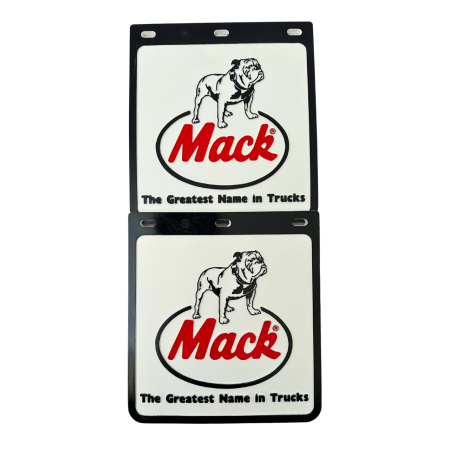 Genuine Mack Brand Rubber Style White with Retro Logo 4WD Mudflaps | 10" x 9" Size