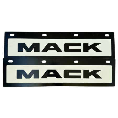 Genuine Mack Brand Rubber Style White with Black Print Mudflaps | 6" x 24" Size