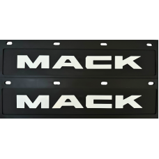 Genuine Mack Brand Rubber Style Black with White Print Mudflaps | 6" x 24" Size