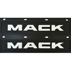 Genuine Mack Brand Rubber Style Black with White Print Mudflaps | 6" x 24" Size