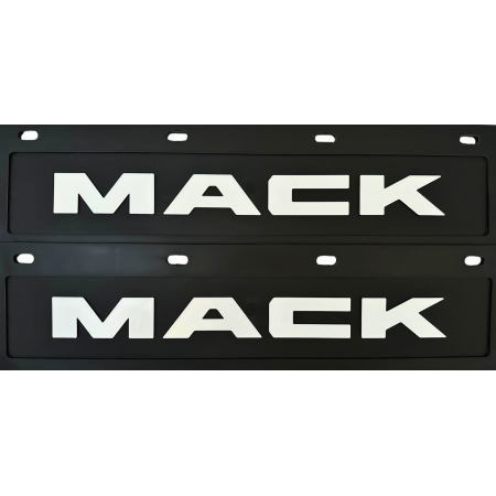 Genuine Mack Brand Rubber Style Black with White Print Mudflaps | 6" x 24" Size