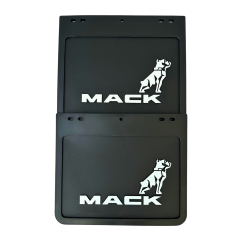 Genuine Mack Brand Rubber Style Black with White Print Mudflaps | 10" x 12" Size