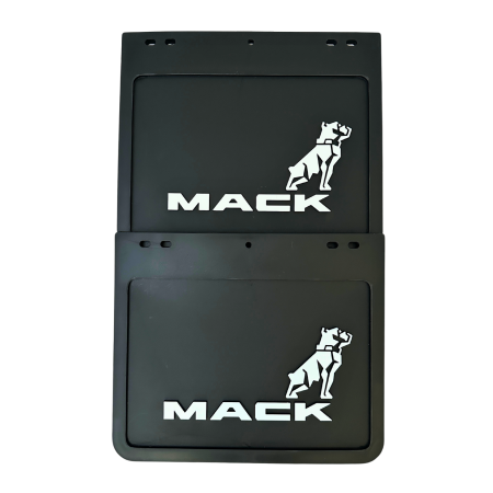 Genuine Mack Brand Rubber Style Black with White Print Mudflaps | 10" x 12" Size