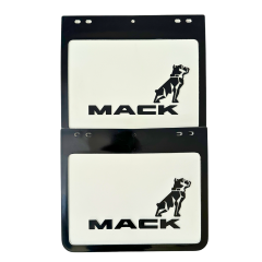 Genuine Mack Brand Rubber Style White with Black Print Mudflaps | 10" x 12" Size