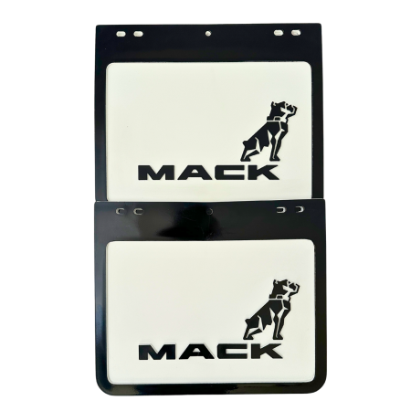 Genuine Mack Brand Rubber Style White with Black Print Mudflaps | 10" x 12" Size