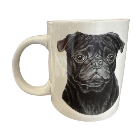Classic Double Side Print Dog Theme Coffee Ceramic Mug | Black Pug