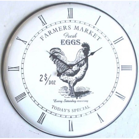 Farmers Market Fresh Eggs Rooster Small Country Wall Clock | 29cm