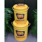 Vintage Drum Look Golden Fleece Storage Stools | Set of 2