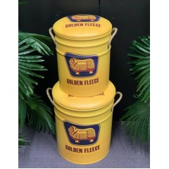 Vintage Drum Look Golden Fleece Storage Stools | Set of 2