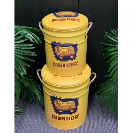 Vintage Drum Look Golden Fleece Storage Stools | Set of 2